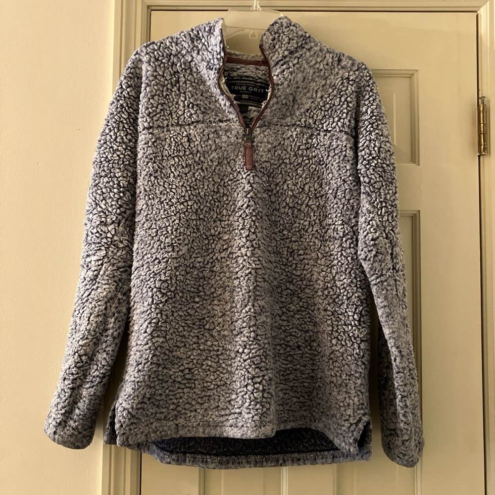TRUE GRIT Frosty Tip 1/4 Zip Sherpa Pullover Fleece-Grey-Size Small